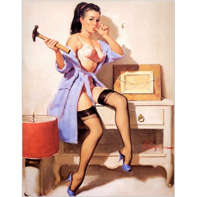 Oops Wrong Nail Retro Pin Up Girl Home Decor Canvas Print A4 Size (210 x 297mm)   321107435943